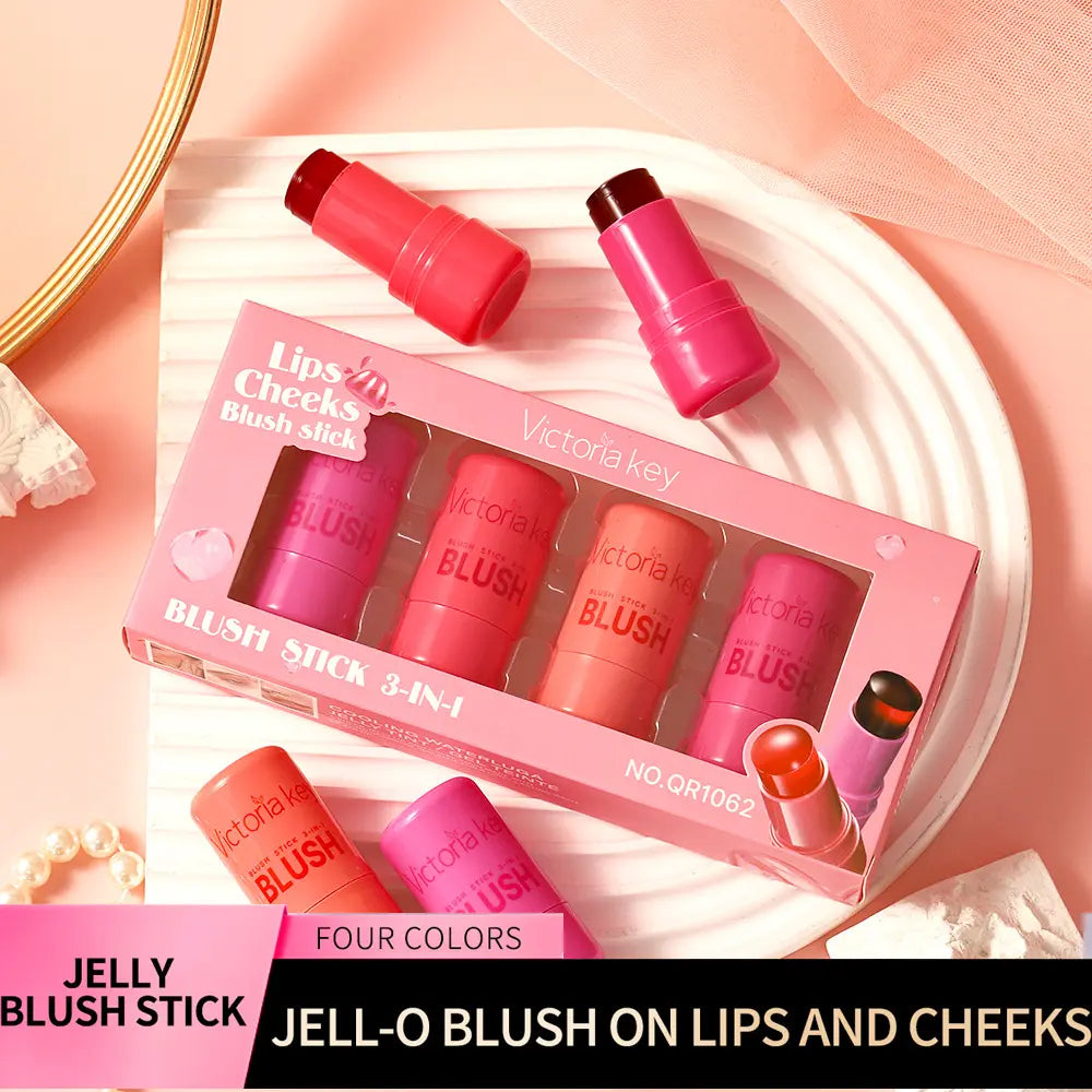 4Pcs Milk Jelly Blush Stick, Lip & Cheek Tint 4 Colors, Vegan Cruelty Free