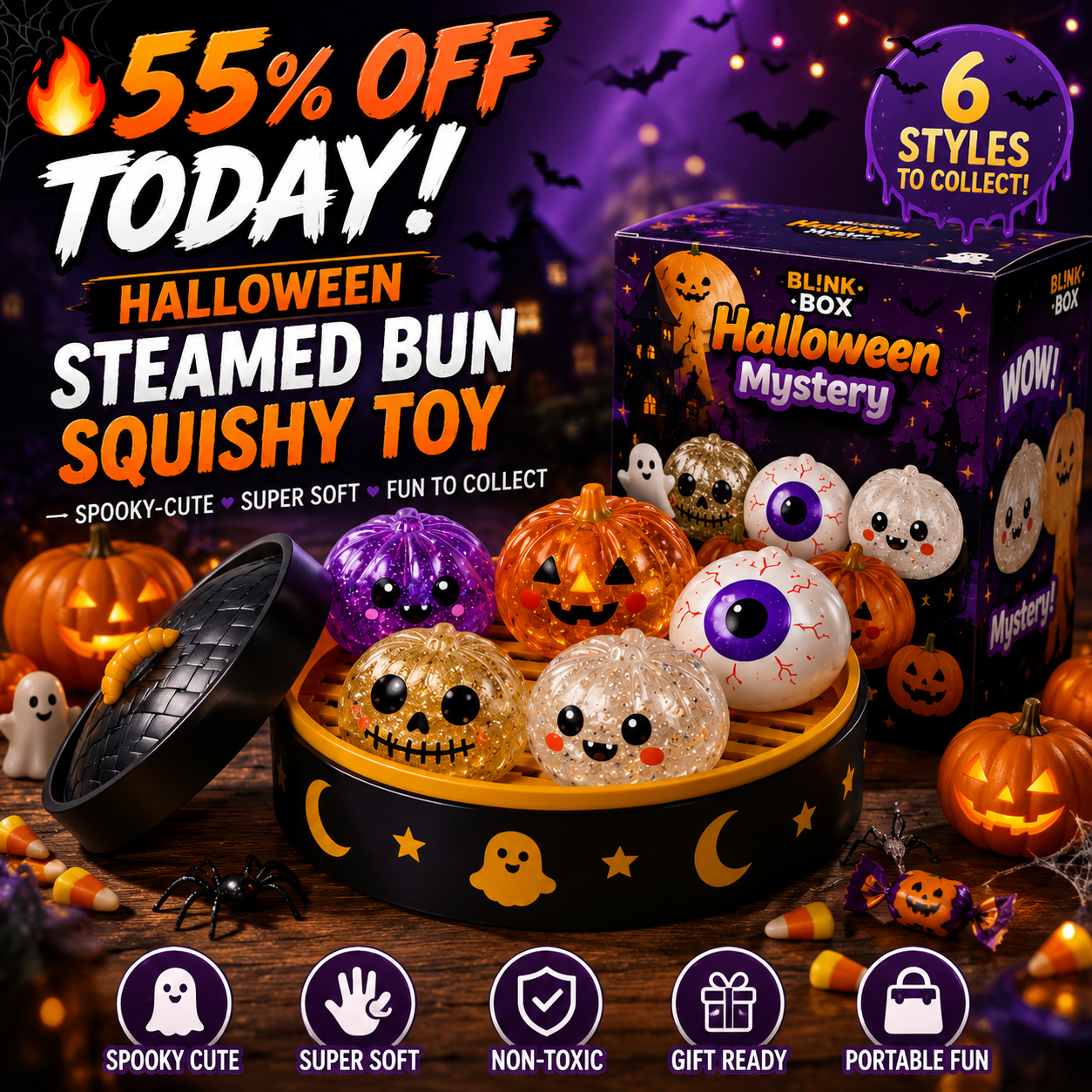 Halloween Steamed Bun Squishy Mystery Box Toy`