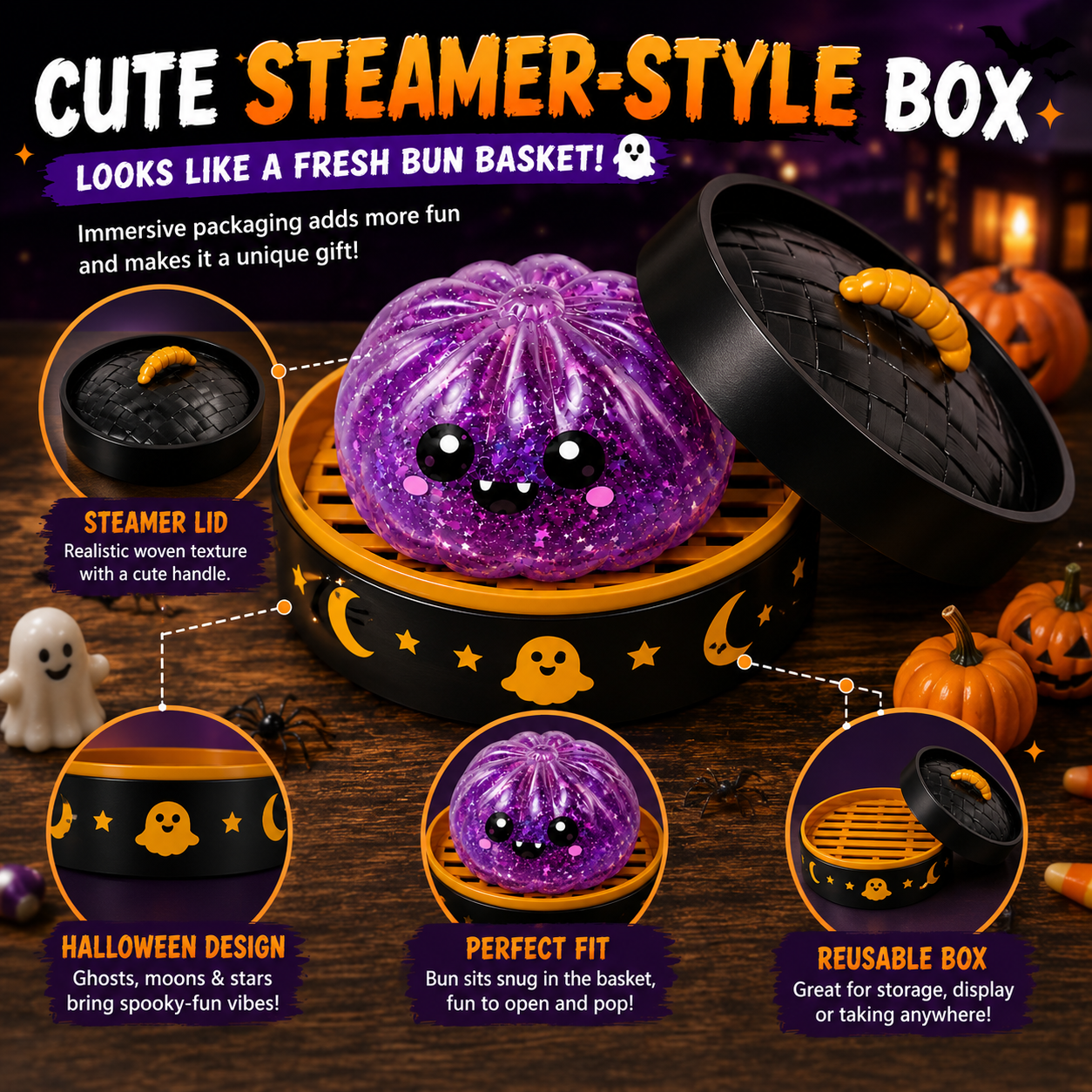 Halloween Steamed Bun Squishy Mystery Box Toy`