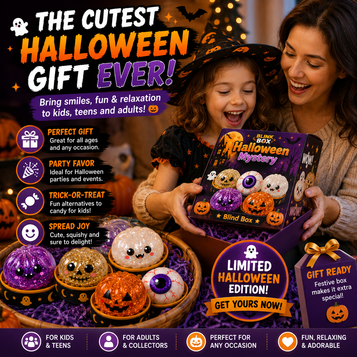 Halloween Steamed Bun Squishy Mystery Box Toy`