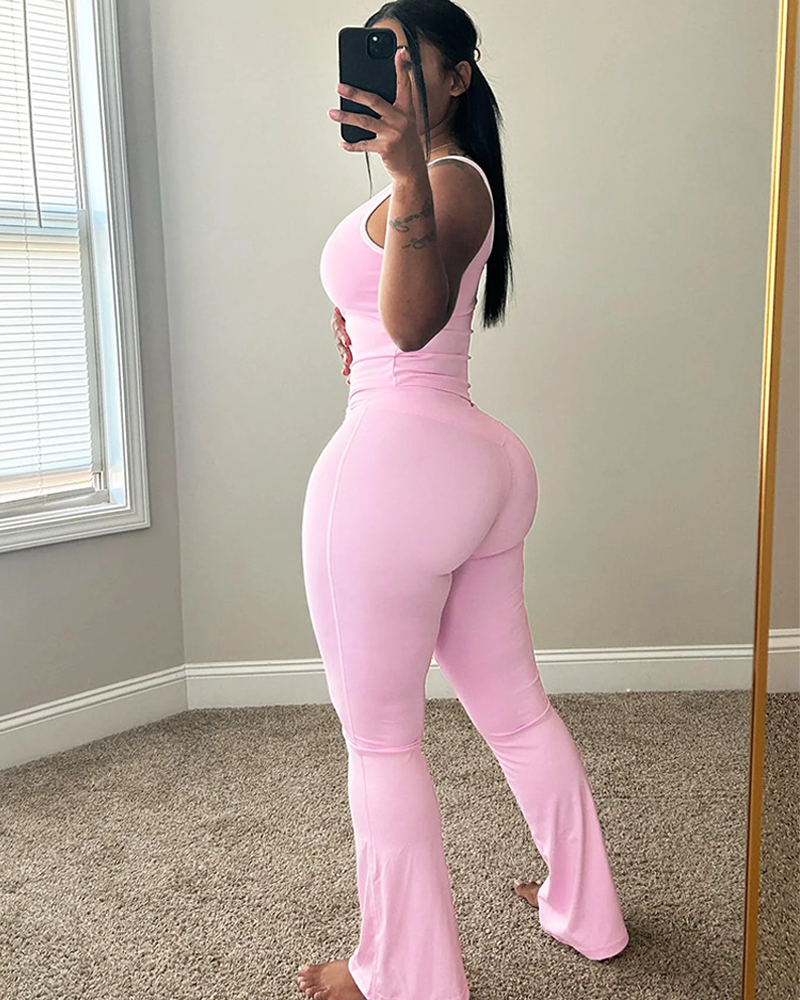 Chic Colorblock Crmon Tank and Flare Pants Lounge Sets