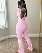 Chic Colorblock Crmon Tank and Flare Pants Lounge Sets