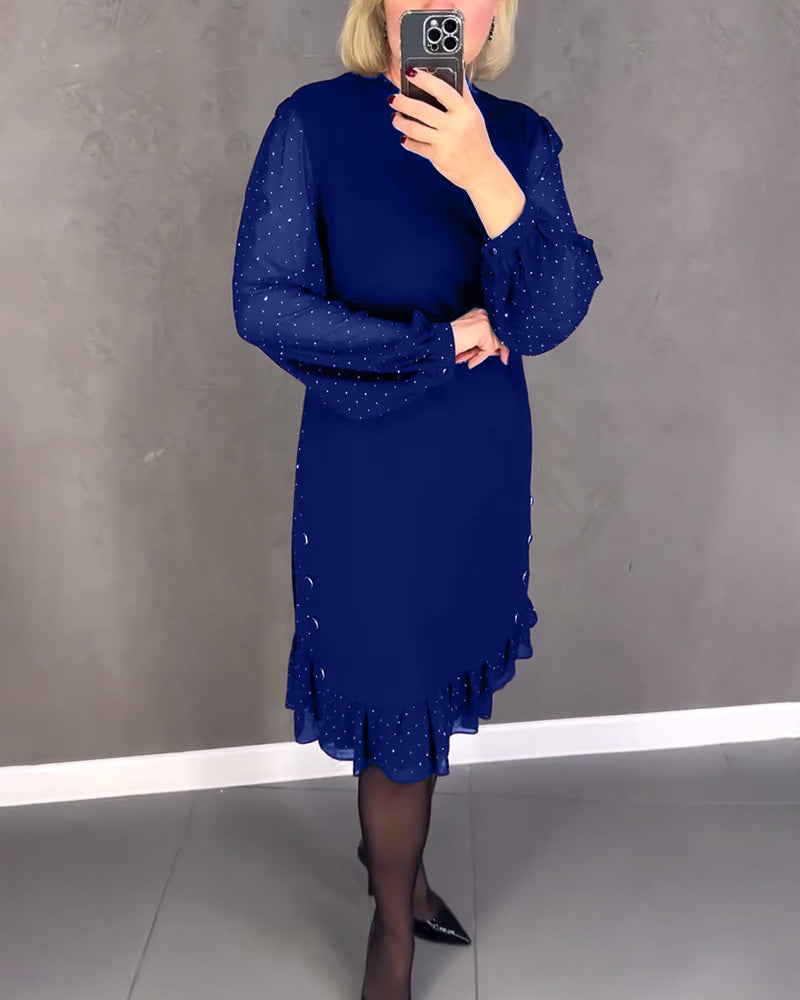 Long-sleeved polka dot dress