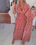 Elegant Leopard Print V-Neck Dress