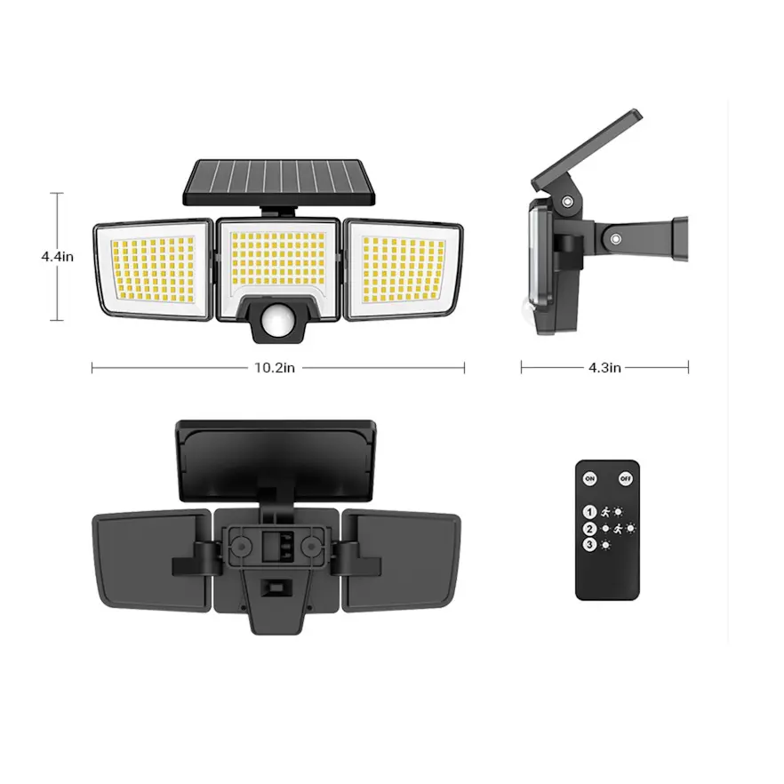 ✨3 Head Solar Motion Sensor Outdoor Light with Remote Control