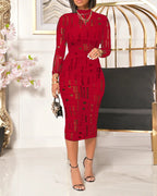 Mock Neck Long Sleeve Hollow Out Bodycon Dress Sexy Party Dress