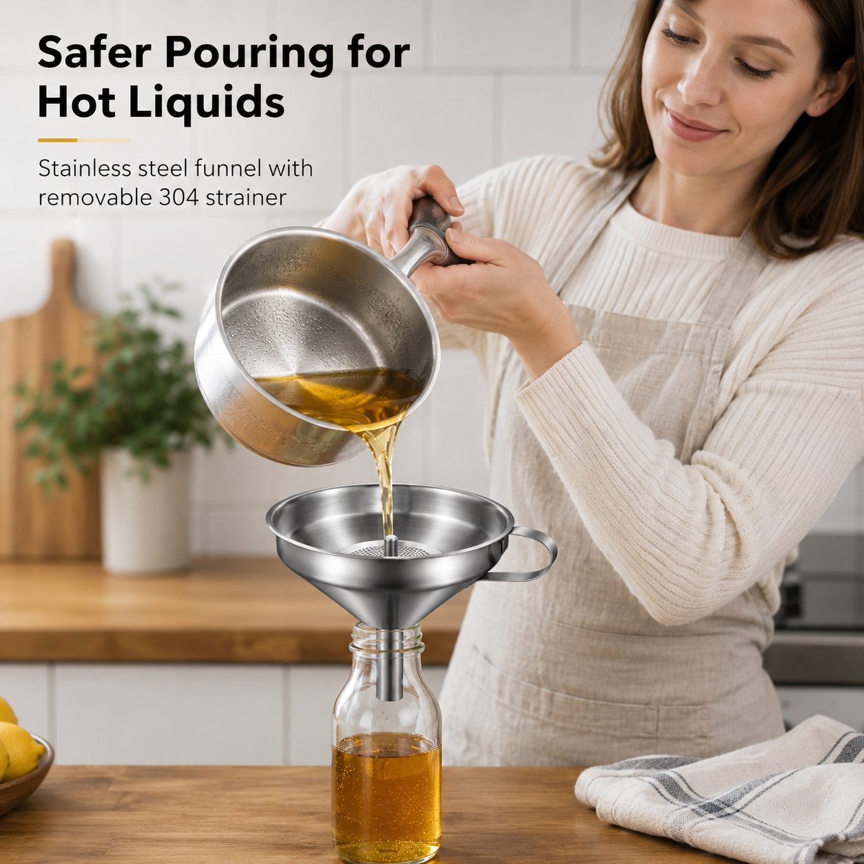 Heavy Duty Thickened Stainless Steel Kitchen Funnel with 304 Strainer