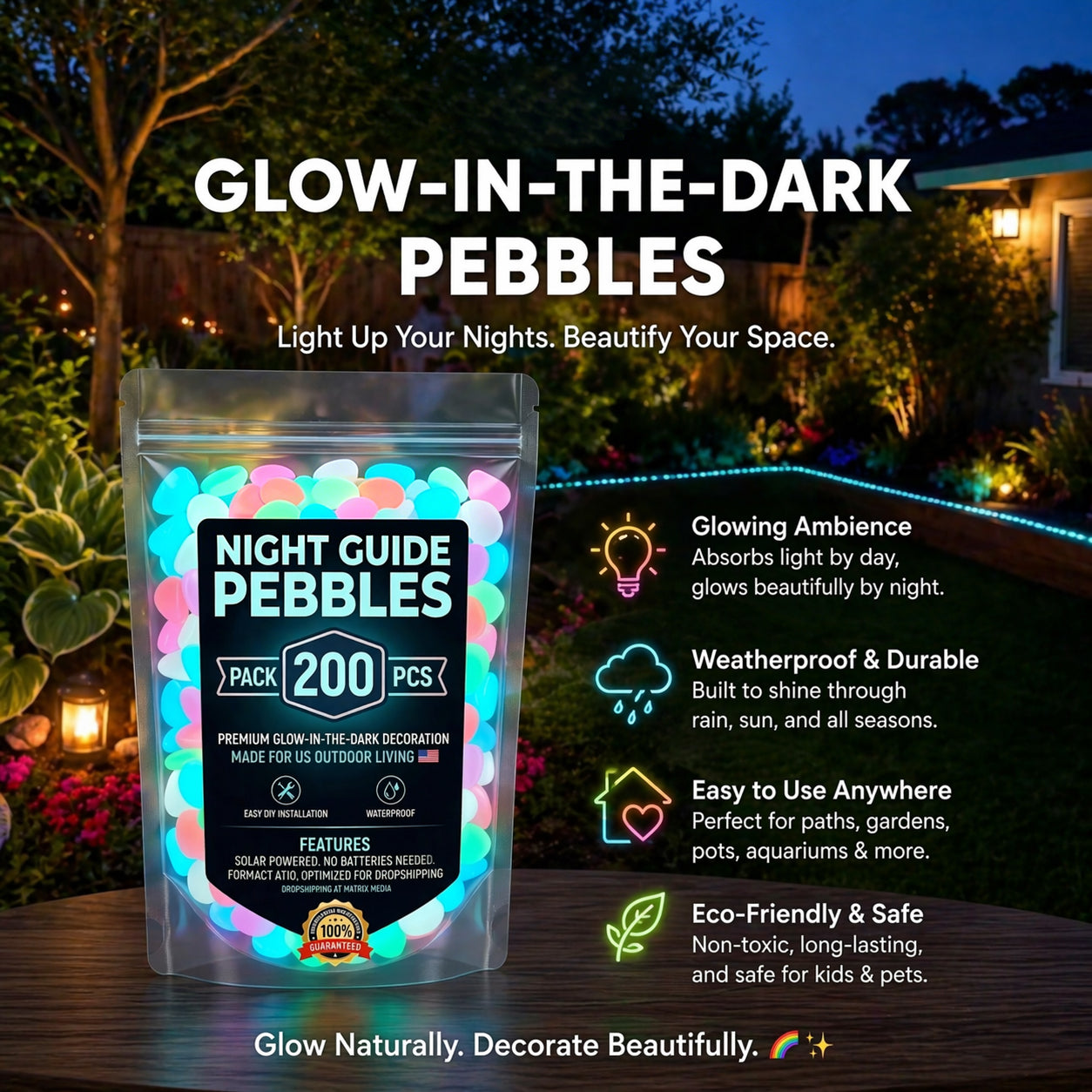 Colorful Glow-in-the-Dark Garden Stones
