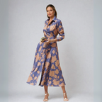 Women's Shirt Dress Casual Dress Swing Dress Maxi long Dress Date Vacation Modern Casual Shirt Collar Button Pocket Long Sleeve Summer Spring Loose Fit Floral