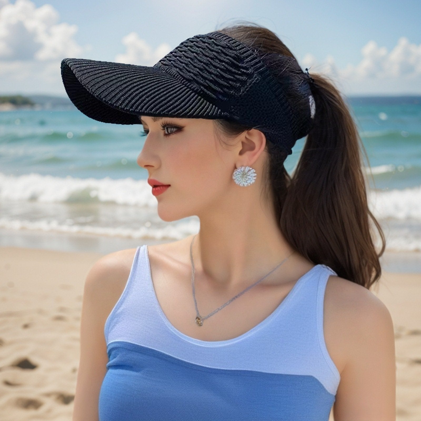 Women's High Ponytail Sun Visor Hat