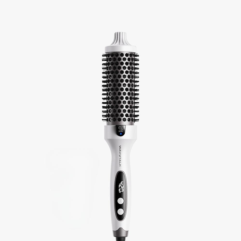 White Blowout Boost hair tool with digital display on a white background