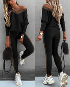 Geo Tape Patch Gigot Sleeve Top & Pants Set