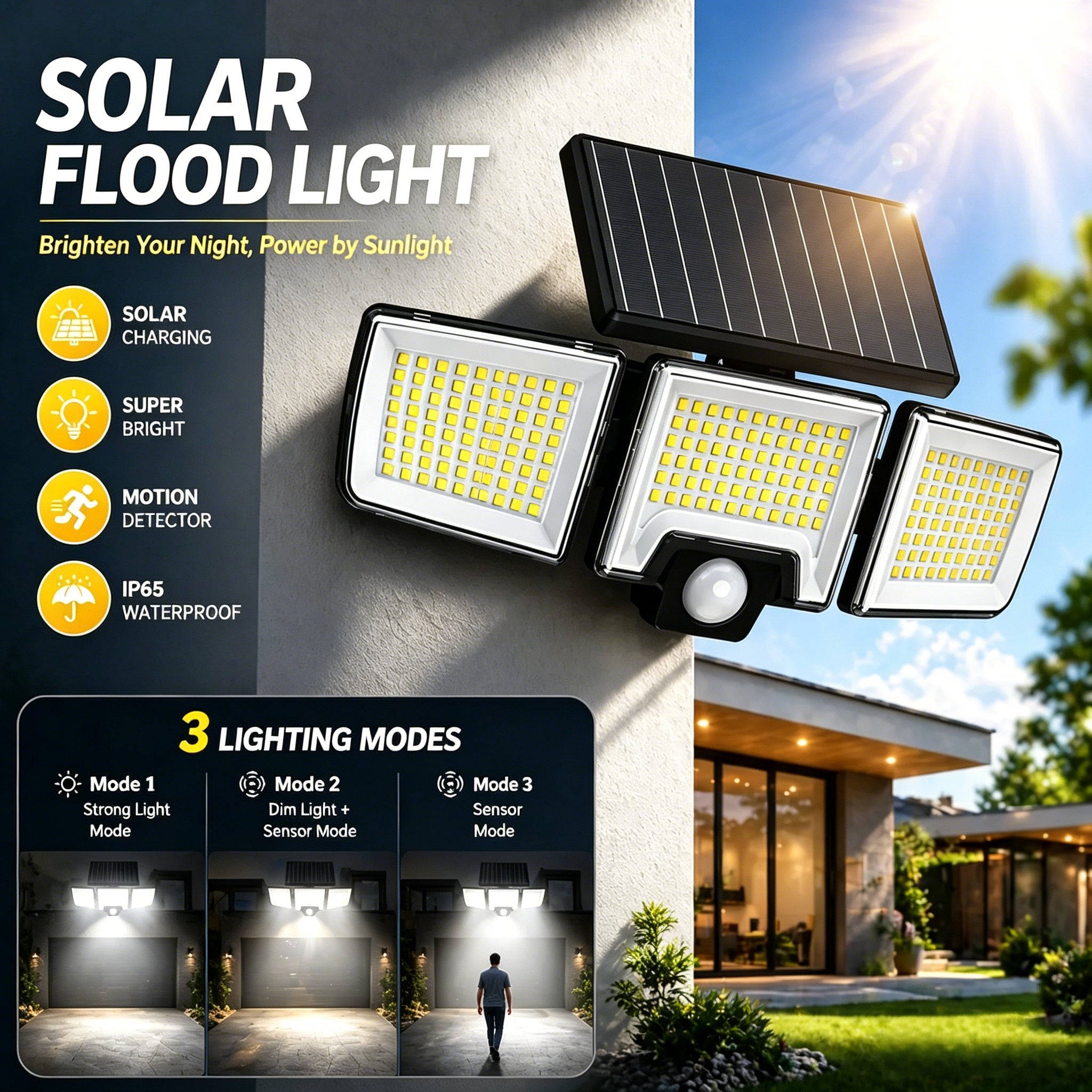 ✨3 Head Solar Motion Sensor Outdoor Light with Remote Control