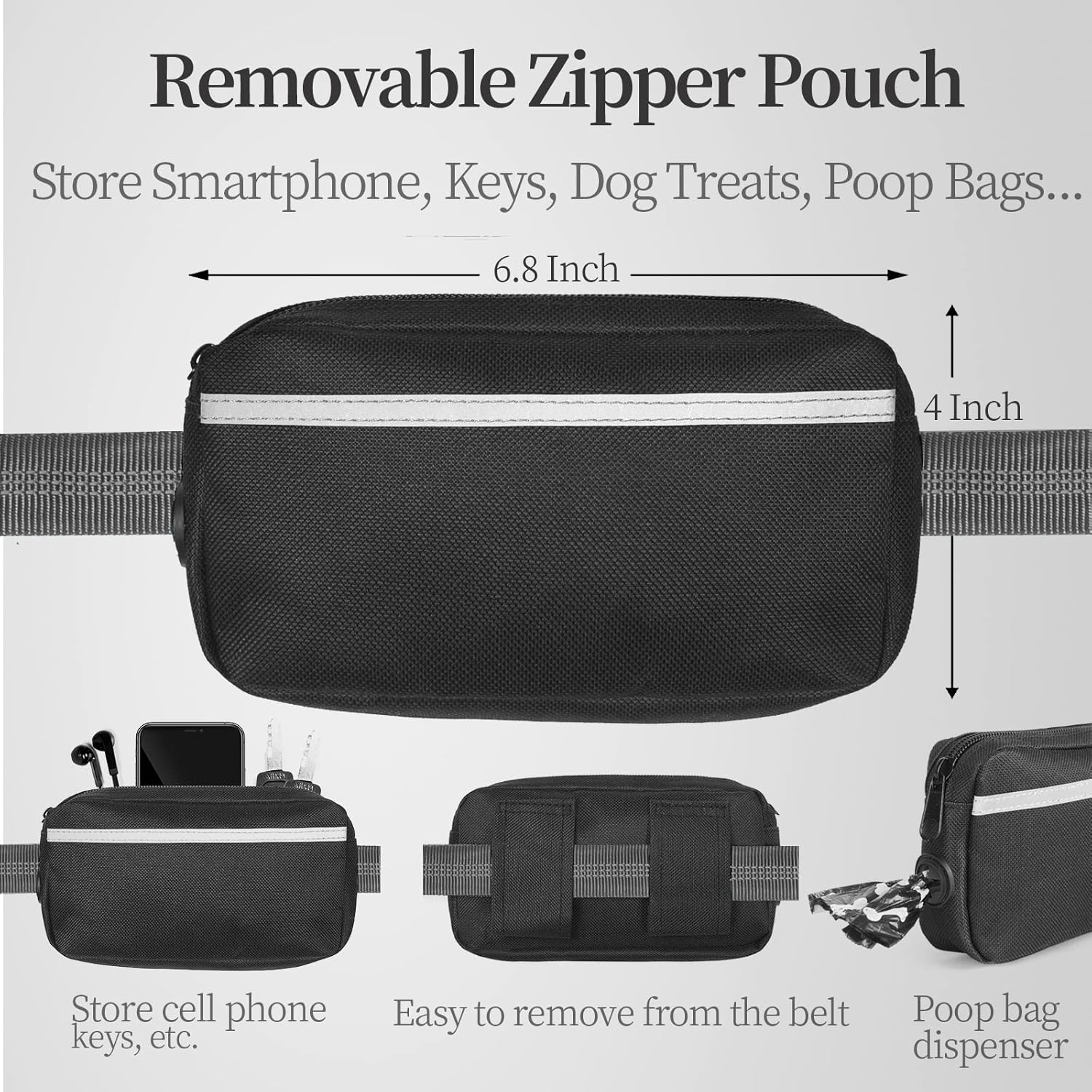 Hands Free Bungee Dog Leash with Detachable Zipper Pouch