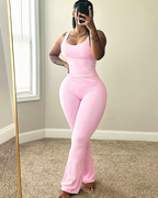 Chic Colorblock Crmon Tank and Flare Pants Lounge Sets