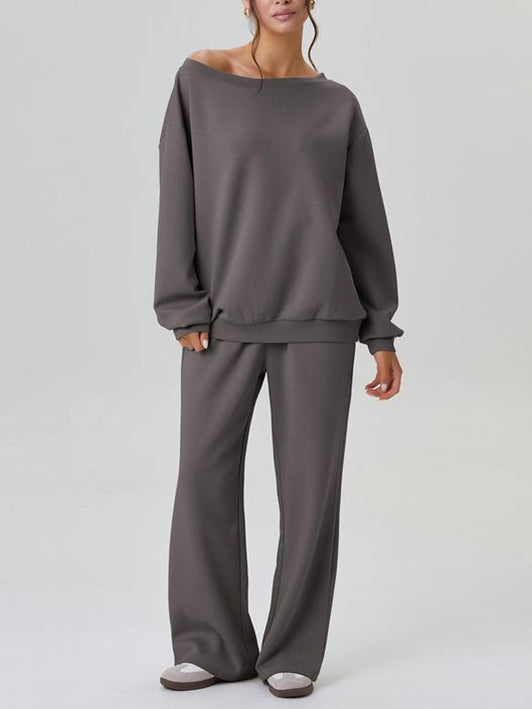 Women's Off-Shoulder Long Sleeve Top & Wide-Leg Pants Set