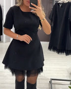 Elegant Shimmering Mesh Patchwork Dress