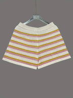 Colorful Striped Button Up Top and Shorts Sweater Set