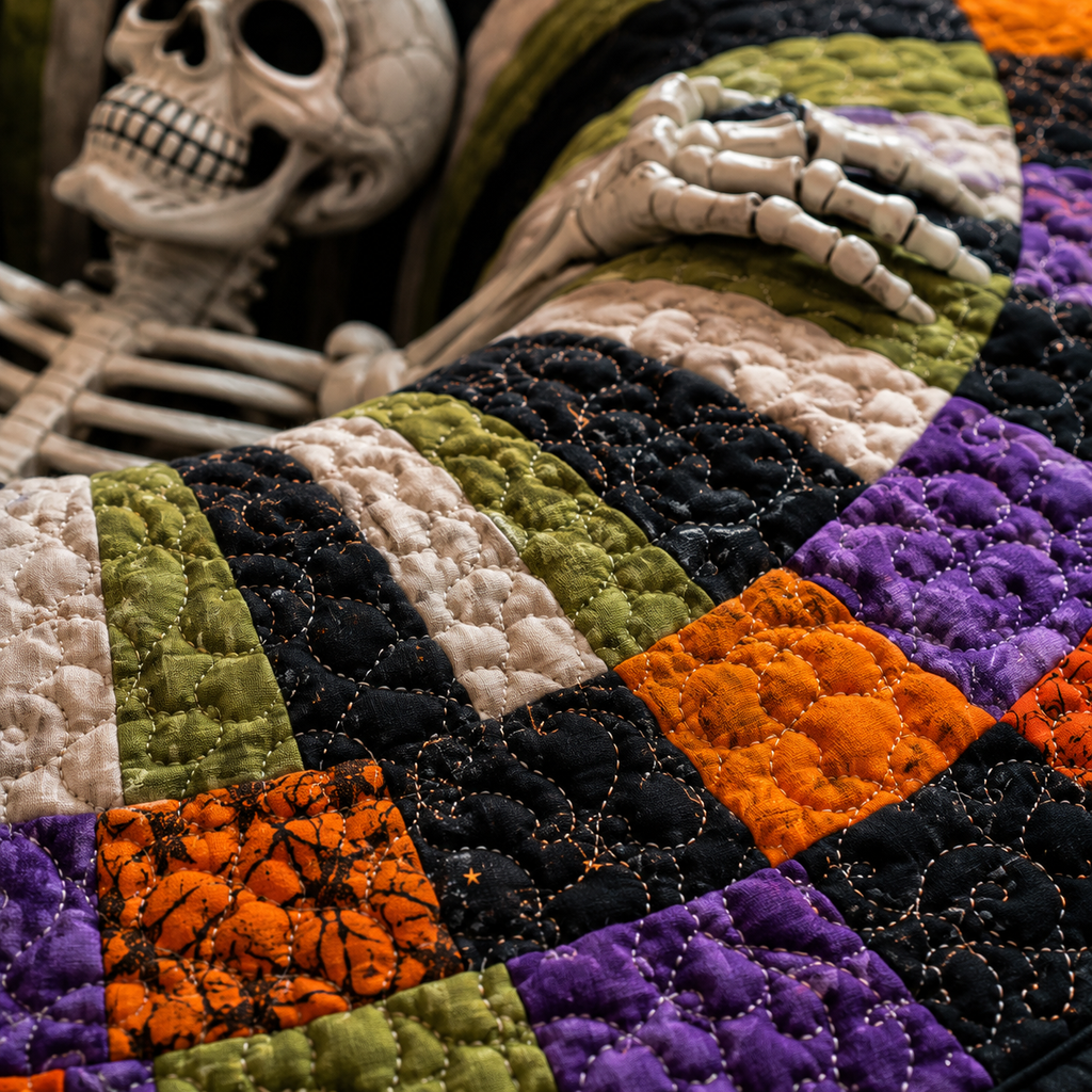 3D Skeleton Vortex Quilted Round Halloween Rug
