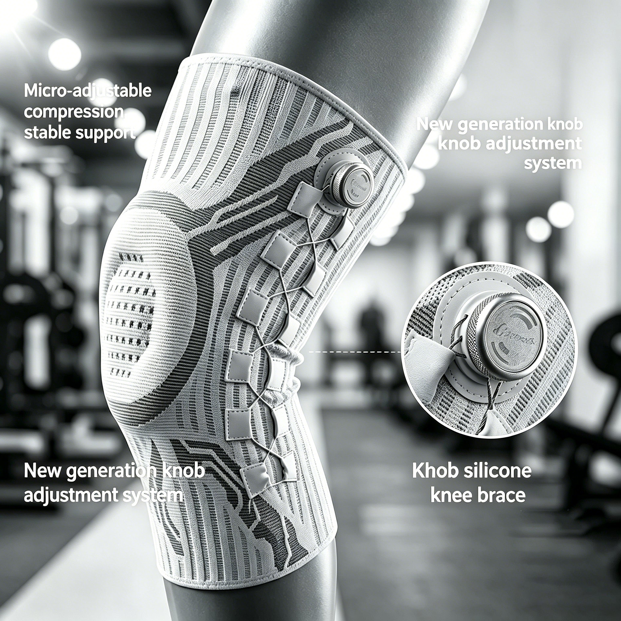 Knob-Adjustable Silicone Shock-Absorbing Knee Sleeve with Dual Spring Support