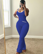 Chic Colorblock Crmon Tank and Flare Pants Lounge Sets