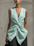 Twisted-waist V-neck Sleeveless Draped Top