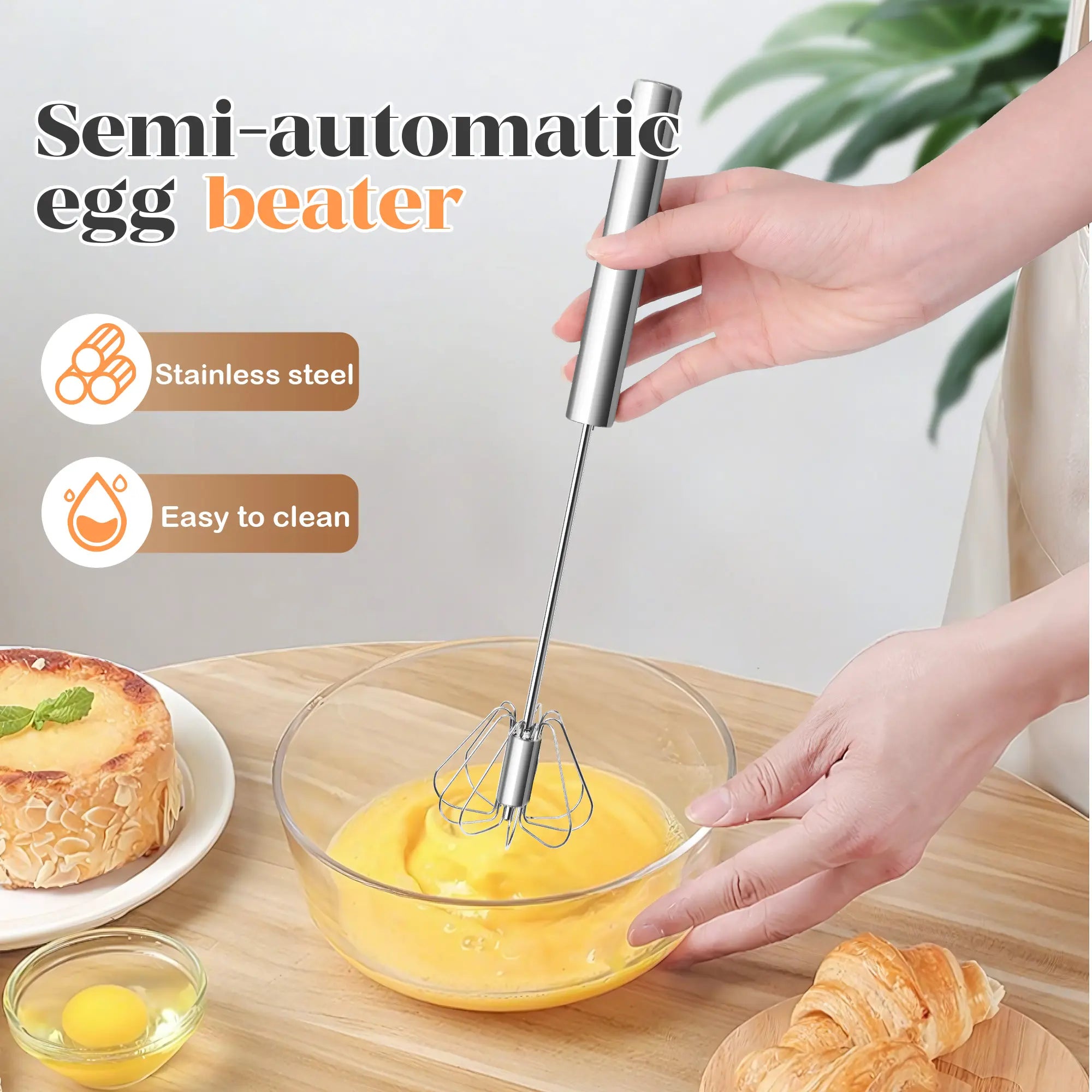 Stainless Steel Hand Push Rotary Whisk
