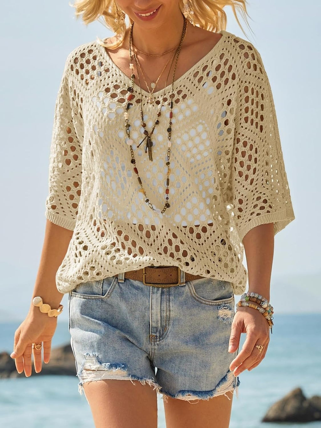 ? Handmade Crochet V‐Neck Boho Top | Apricot Summer Essential