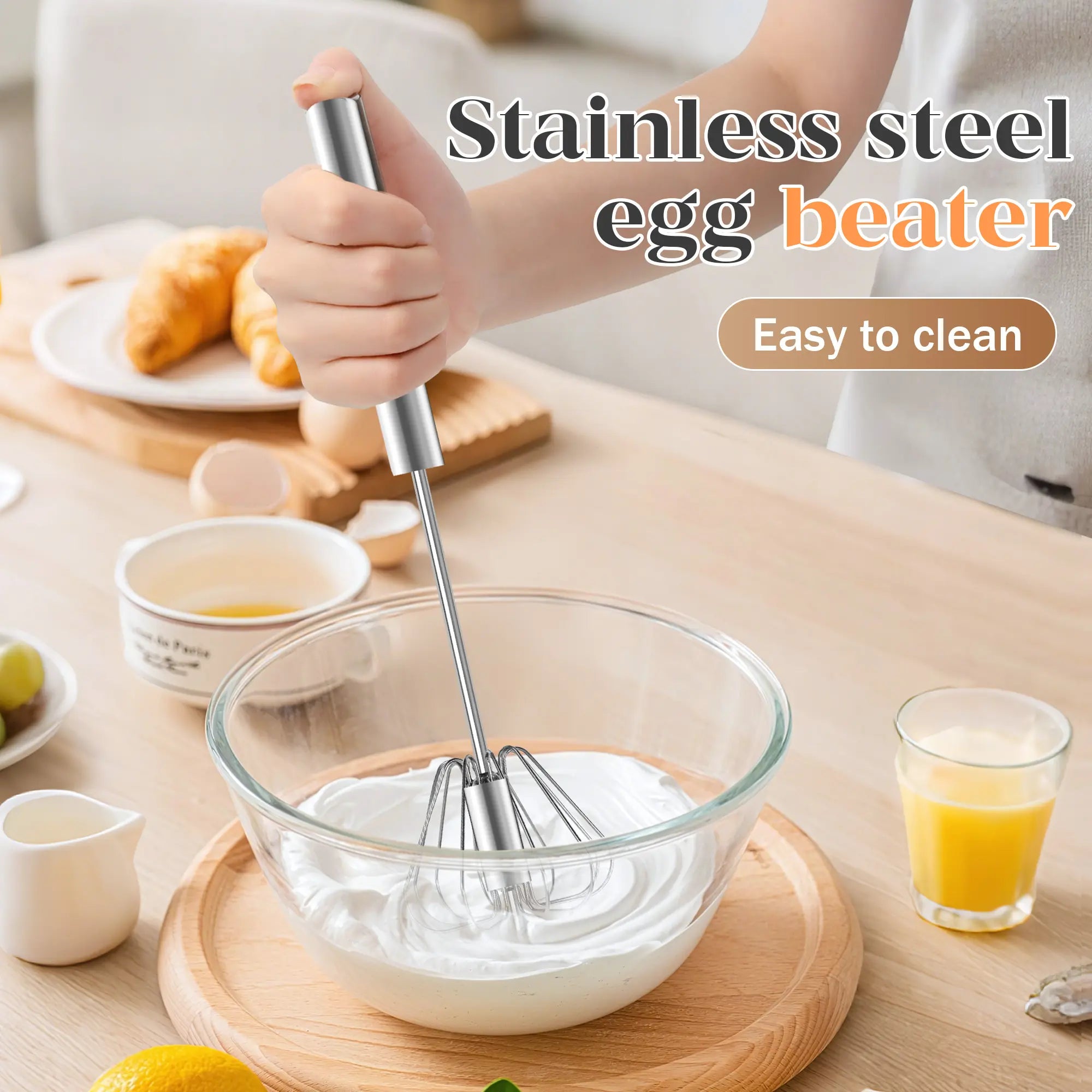 Stainless Steel Hand Push Rotary Whisk