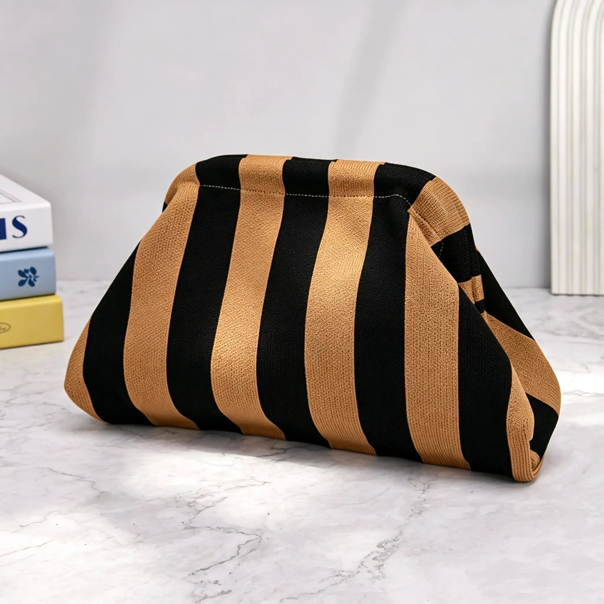 Women's Striped Clip-Top Cloud Handbag