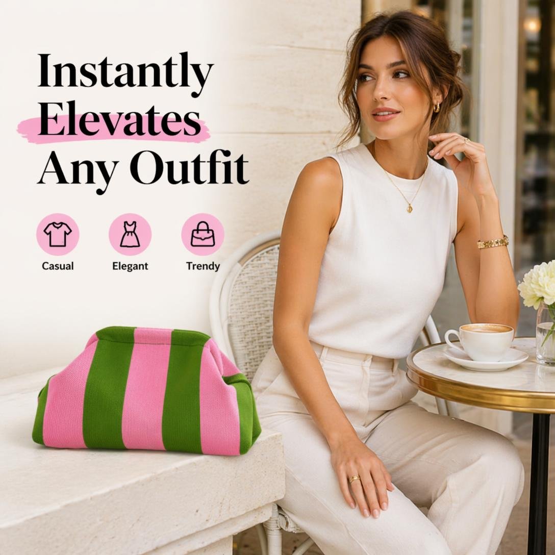 Women's Striped Clip-Top Cloud Handbag