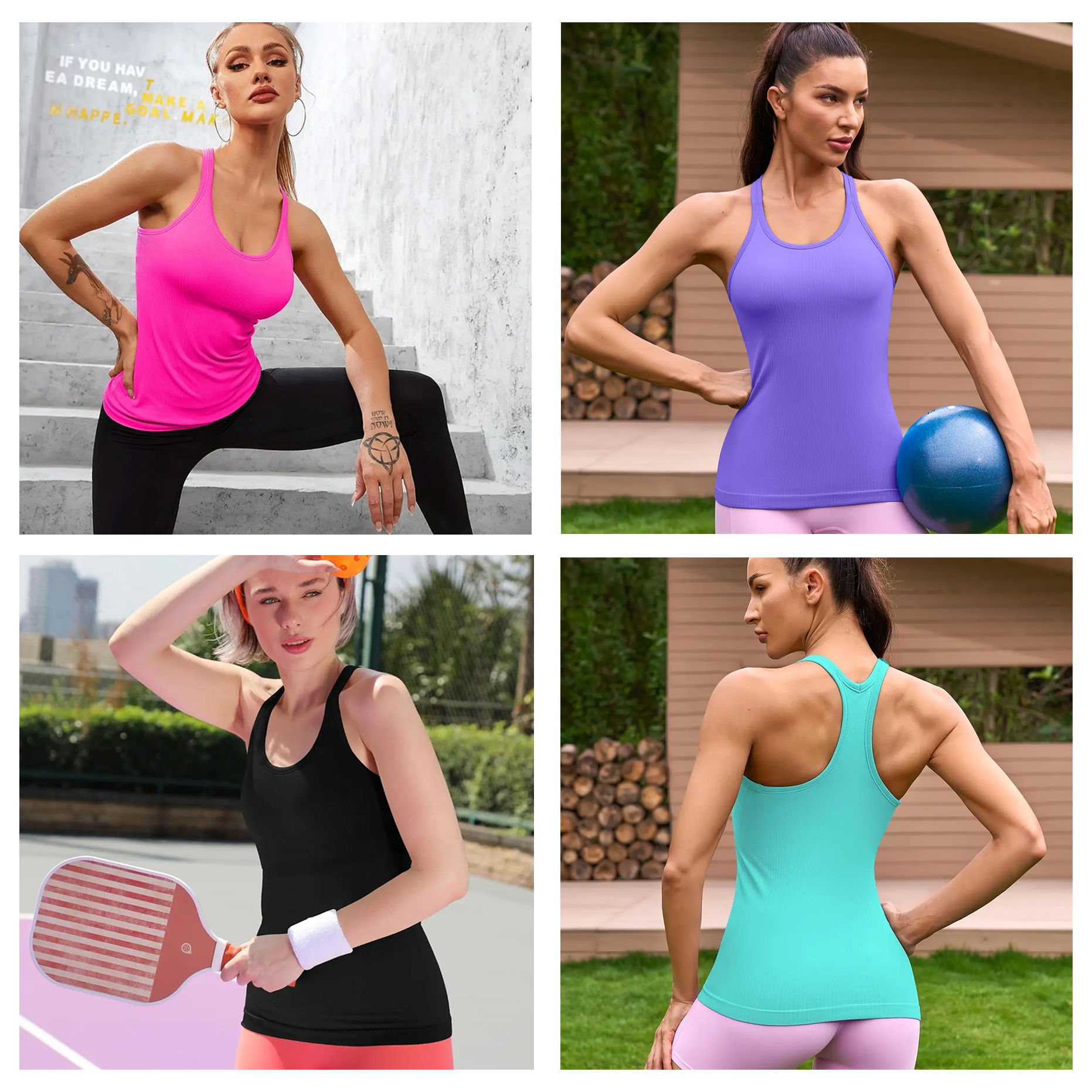 Ribbed Workout Tank Tops with Built in Bra
