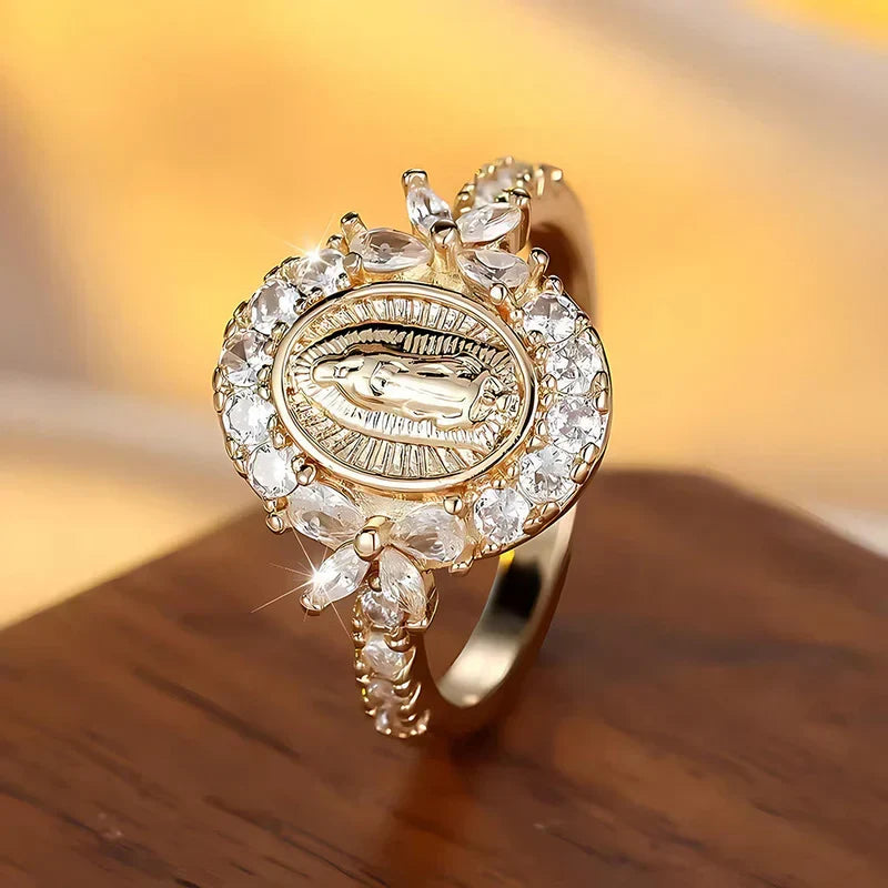 Elegant Virgin Mary Emblem Ring: Sacred Detail for Daily Devotion