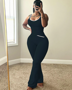 Chic Colorblock Crmon Tank and Flare Pants Lounge Sets
