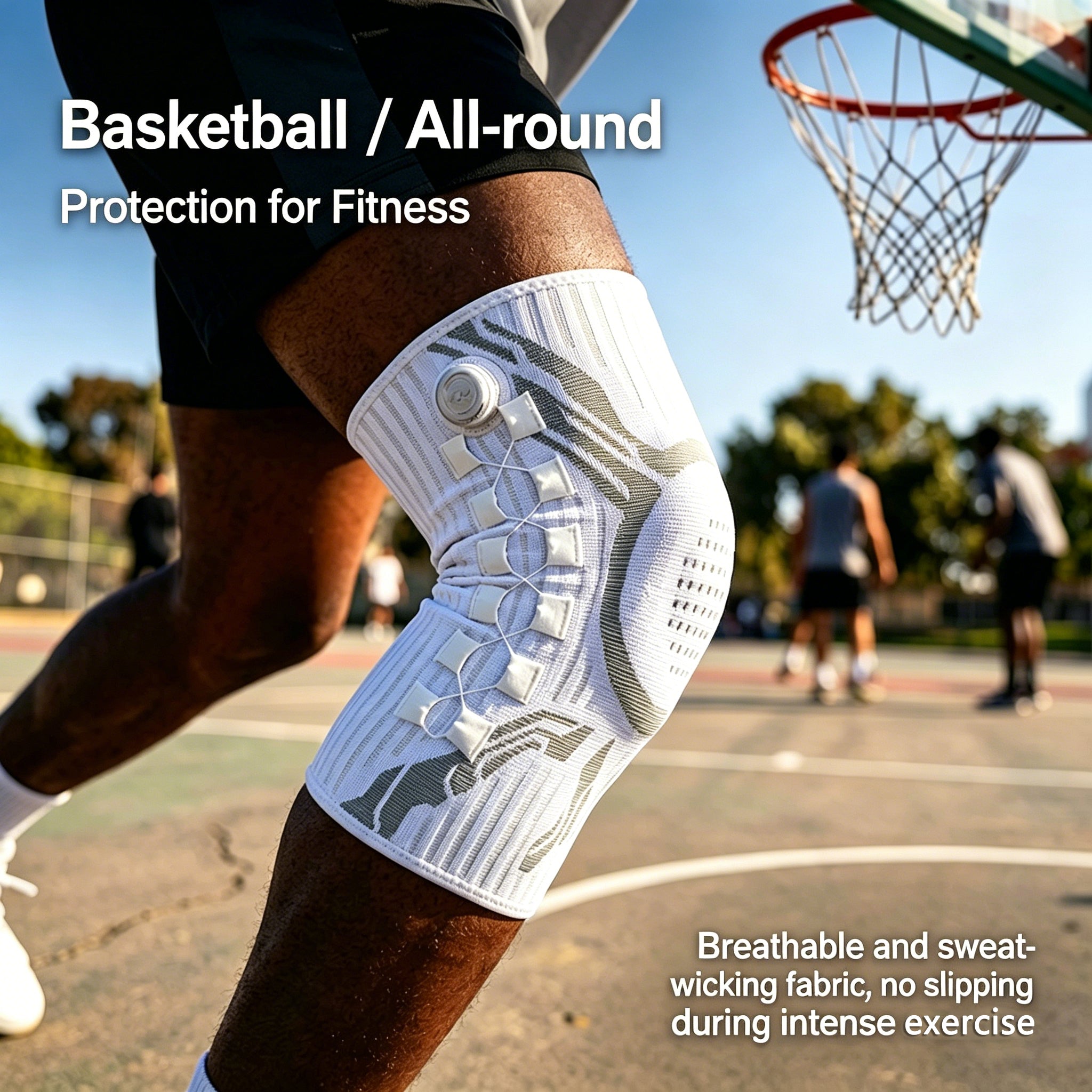 Knob-Adjustable Silicone Shock-Absorbing Knee Sleeve with Dual Spring Support