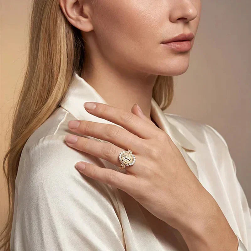 Elegant Virgin Mary Emblem Ring: Sacred Detail for Daily Devotion