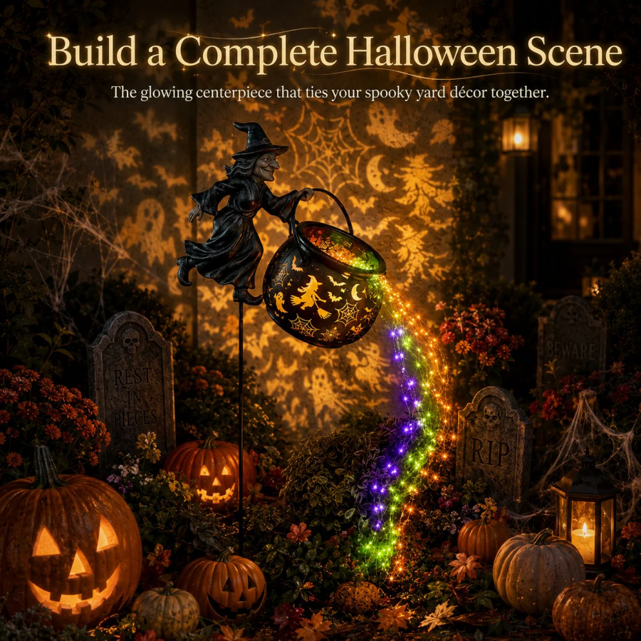 Halloween Witch Cauldron Garden Light`
