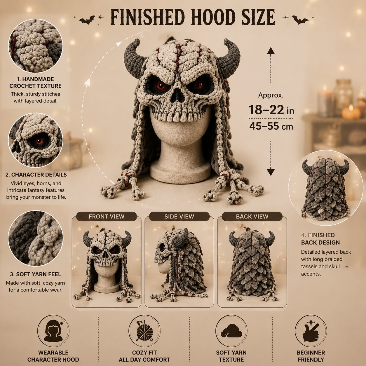 Halloween Monster Hood DIY Crochet Kit