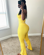 Chic Colorblock Crmon Tank and Flare Pants Lounge Sets