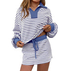 Women's Striped Two-Piece Casual Sweatshirt and Skirt Set
