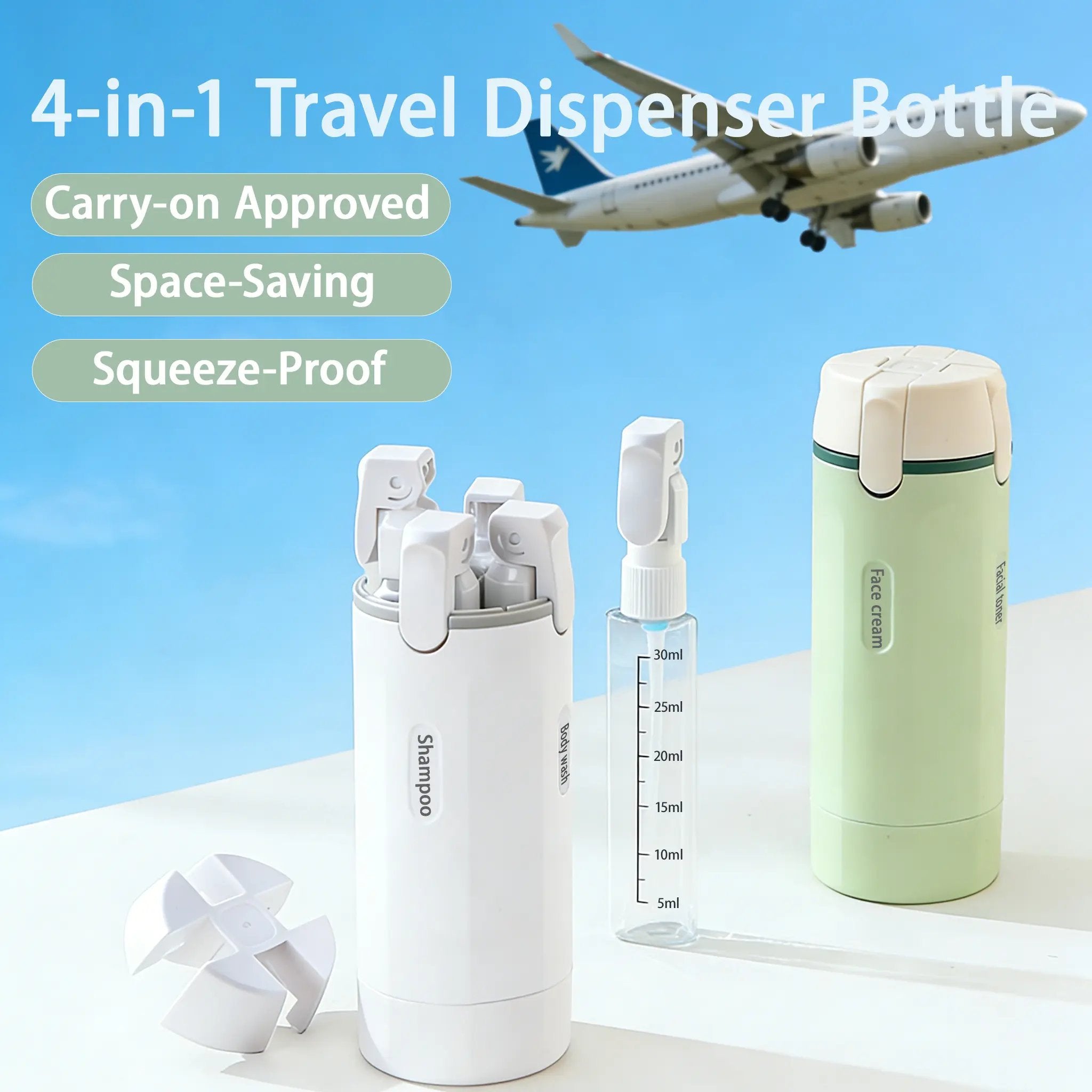 4-in-1 Portable Travel Dispenser Bottle