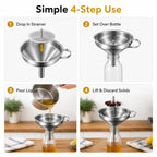Heavy Duty Thickened Stainless Steel Kitchen Funnel with 304 Strainer