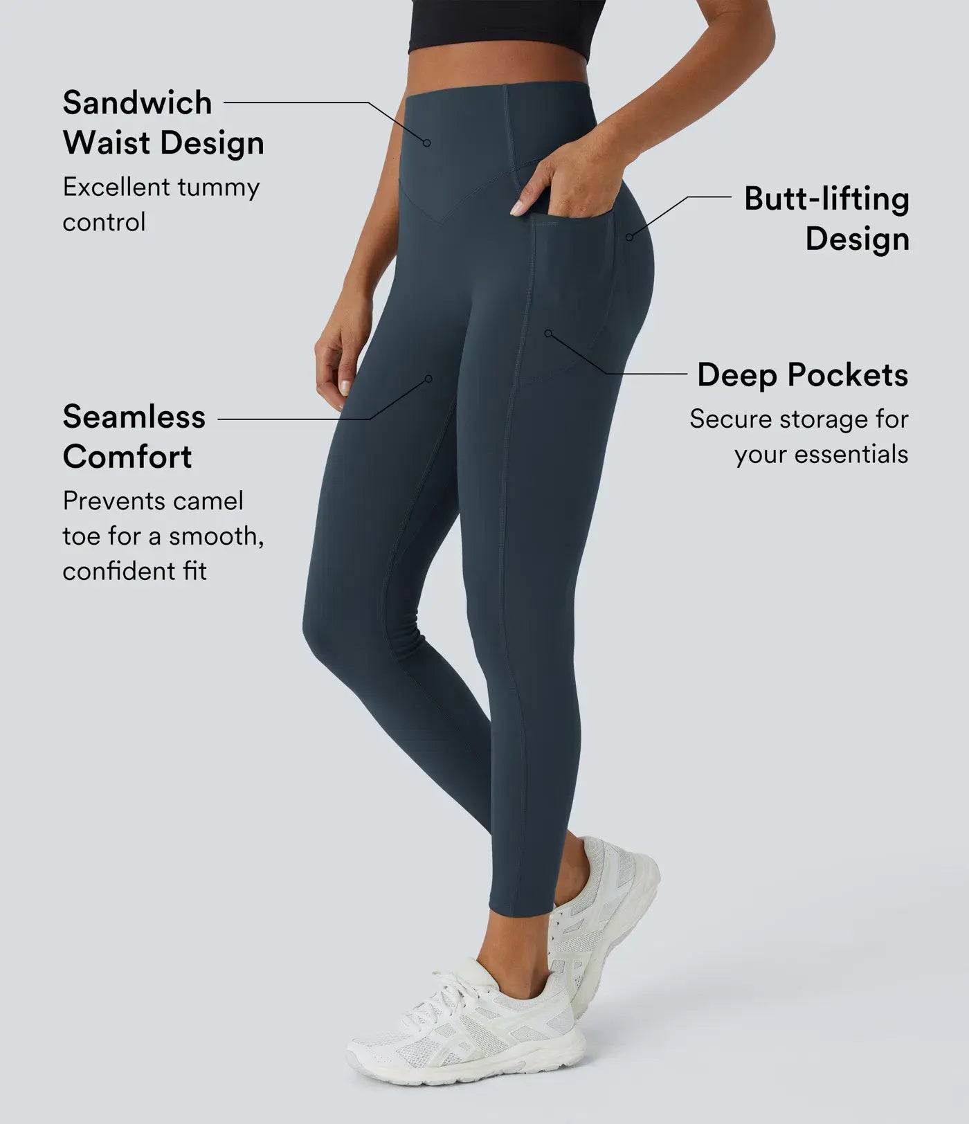 High Waisted Butt Lifting Tummy Control Leggings with Side Pocket