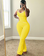 Chic Colorblock Crmon Tank and Flare Pants Lounge Sets