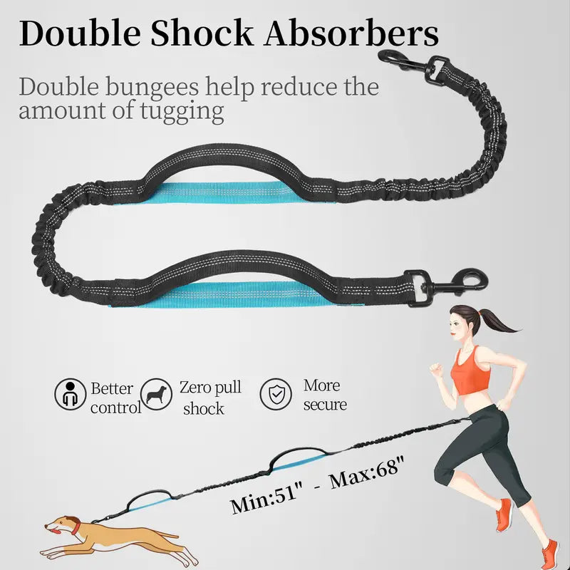 Hands Free Bungee Dog Leash with Detachable Zipper Pouch