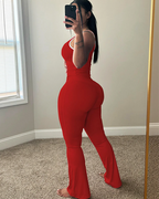 Chic Colorblock Crmon Tank and Flare Pants Lounge Sets