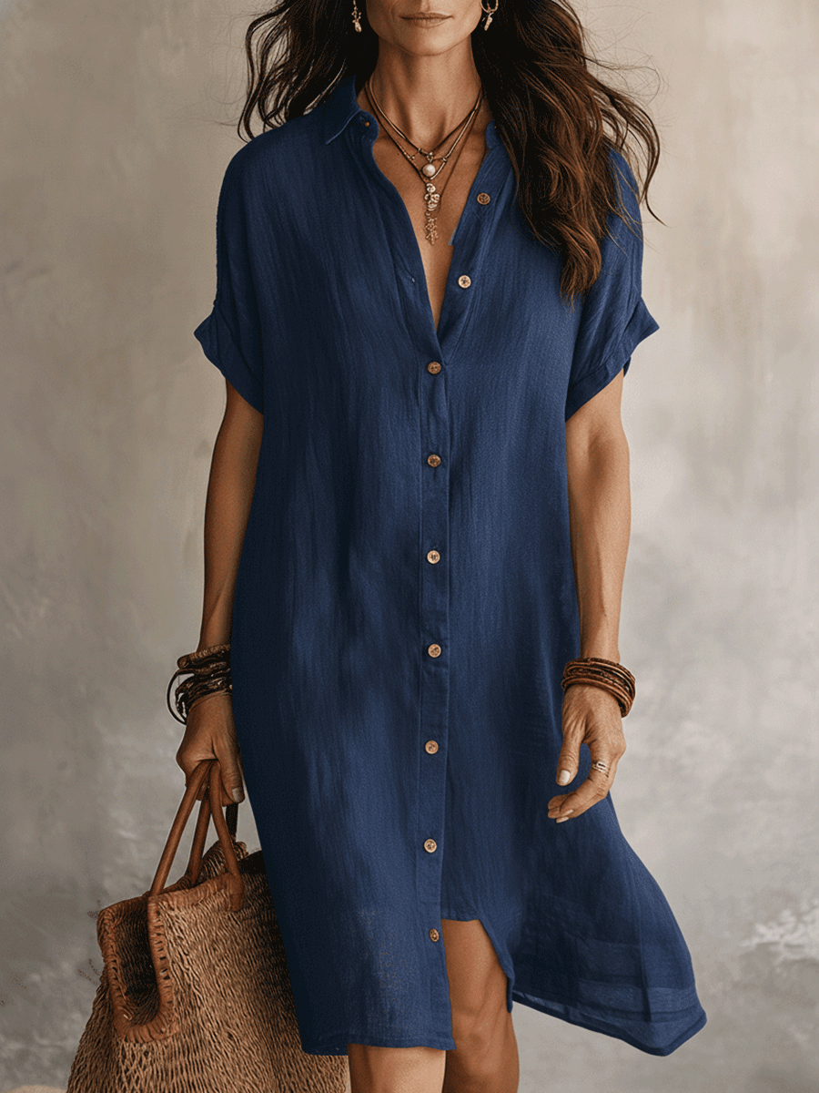 Modern Boho Effortless Black Linen Relaxed Midi Dress