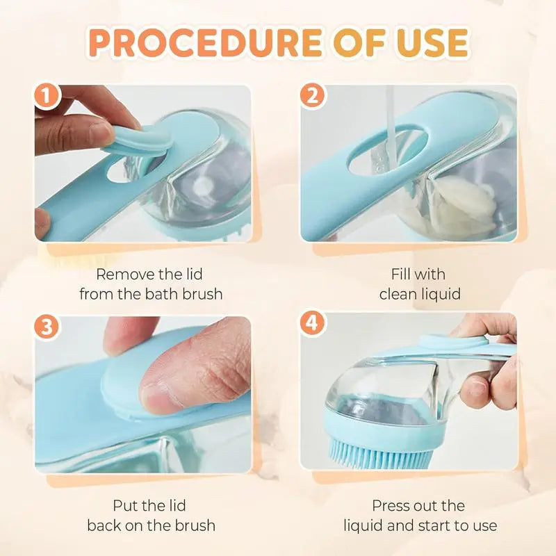 2-in-1 Pet Bath Brush with Built-in Shampoo Dispenser for Dogs & Cats
