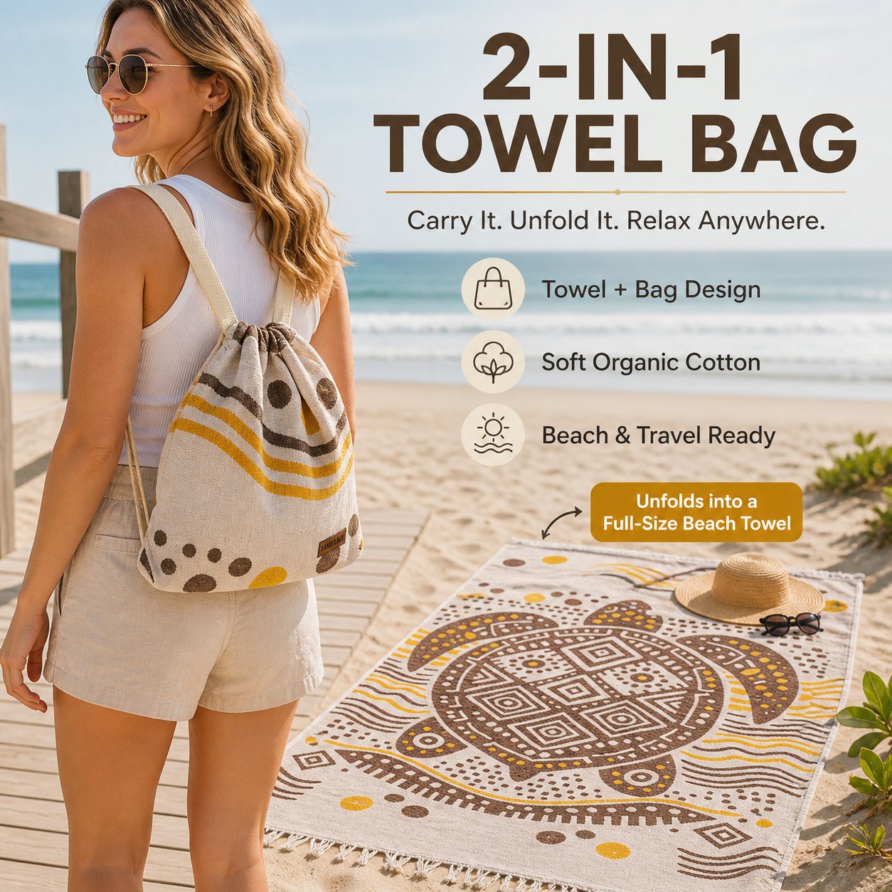 2-in-1 Turkish Cotton Towel Bag
