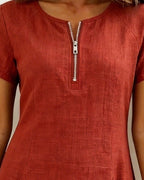 Zipper Pocket Cotton Linen Dress
